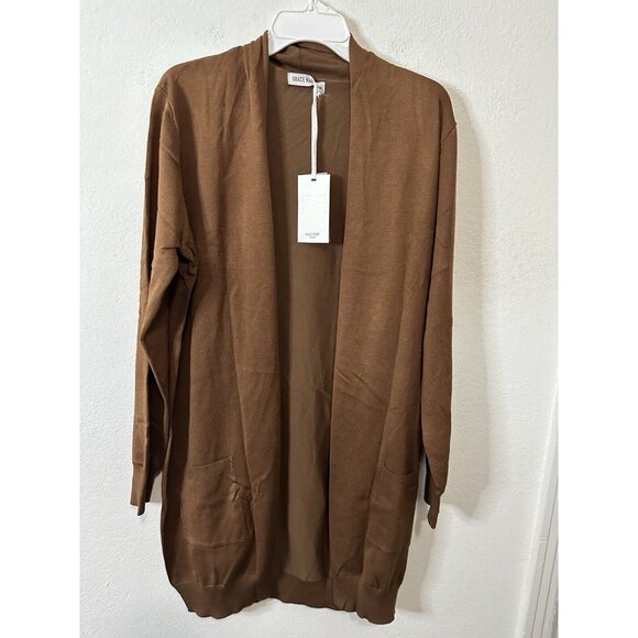 Grace Karin Brown Longline Open Front Cardigan Sweater Size XL - Picture 1 of 8